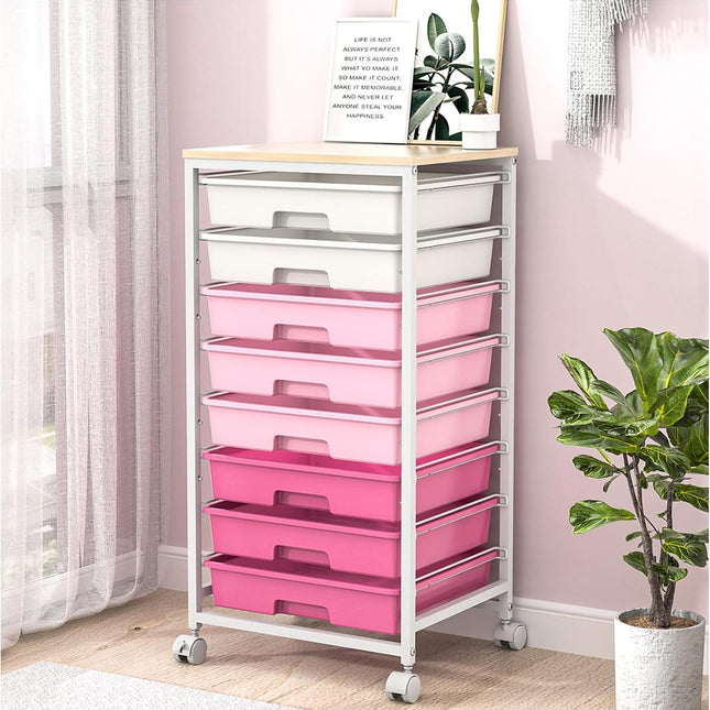 8-Drawer Rolling Cart (Rose Pink)