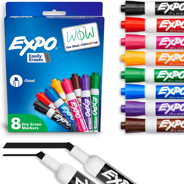 Low-Odor Dry Erase Markers, Chisel Tip, 8 Colors, Pack of 8