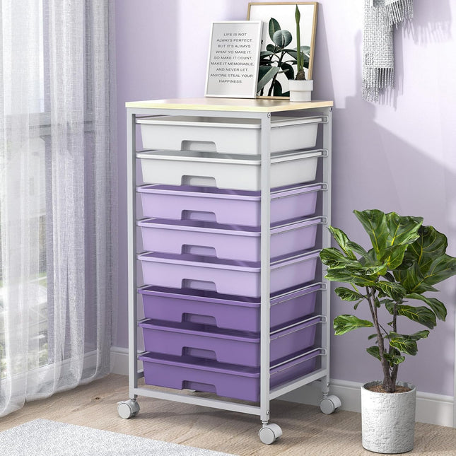 8-Drawer Rolling Cart (Purple)