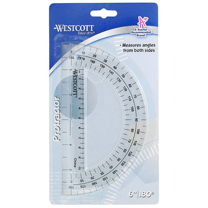 Protractor 6", 180 degree, Clear