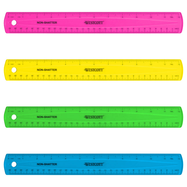 12" Shatterproof Ruler with Anti-Microbial, Assorted Translucent Colors