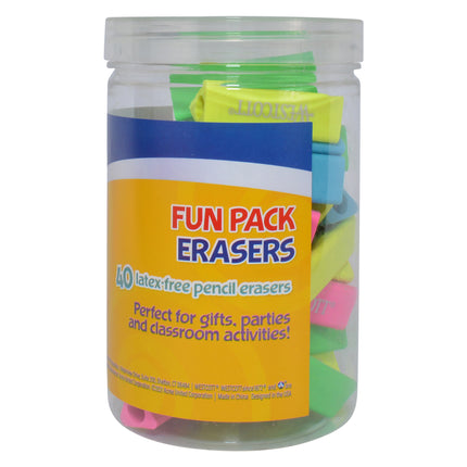 Erasers Fun Pack, Assorted Colors, 40 Per Pack, 2 Packs