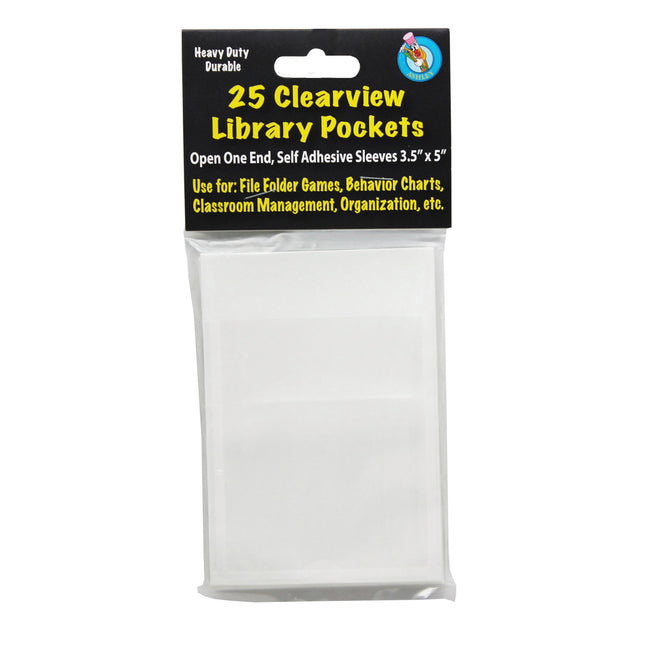 Clear View Self-Adhesive Library Pocket 3.5" x 5", Pack of 25
