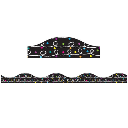 Magnetic Border, White Chalk Loops with Color Chalk Dots on Black