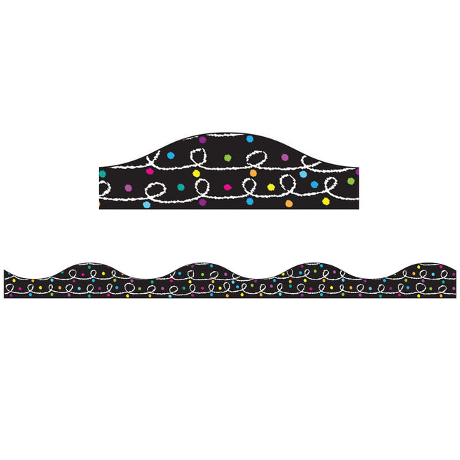 Magnetic Border, White Chalk Loops with Color Chalk Dots on Black