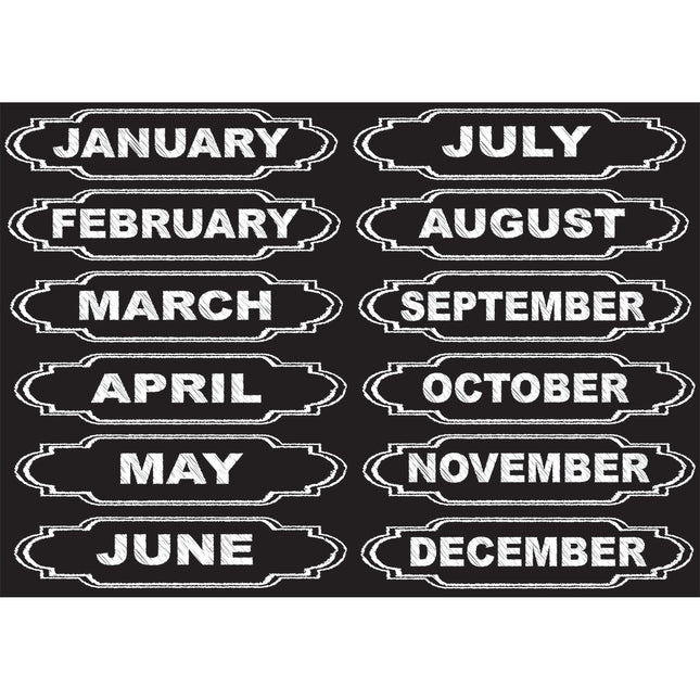Die-Cut Magnets, Chalkboard Calendar Months, 12 Pieces