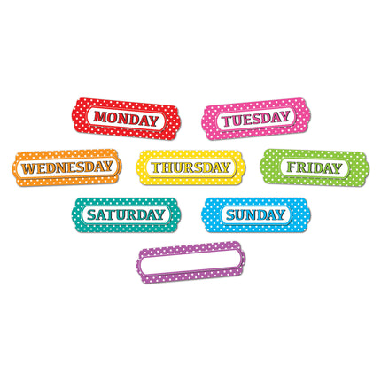 Magnetic Die-Cut Timesavers & Labels, Days of the Week, White Polka Dots On Assorted Colors