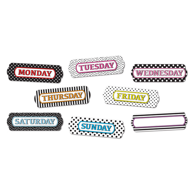 Magnetic Die-Cut Timesavers & Labels, Days of the Week, Black and White Assorted Patterns