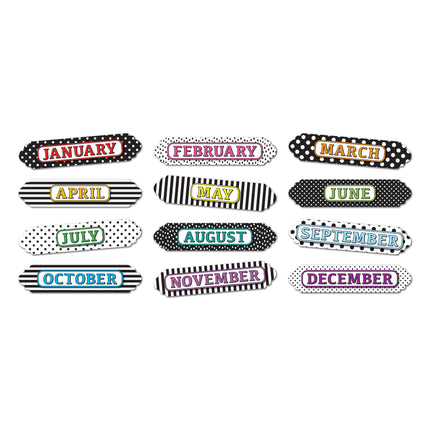 Magnetic Die-Cut Timesavers & Labels, Months of the Year, Black and White Assorted Patterns