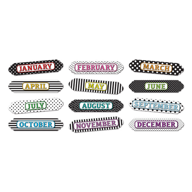 Magnetic Die-Cut Timesavers & Labels, Months of the Year, Black and White Assorted Patterns