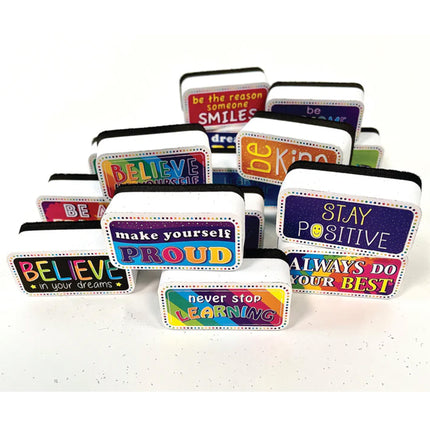 Non-Magnetic Mini Whiteboard Erasers, Motivational/Character Building, Pack of 16