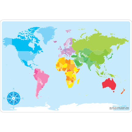 Smart Poly™ Learning Mat, 12" x 17", Double-Sided, World Basic Map