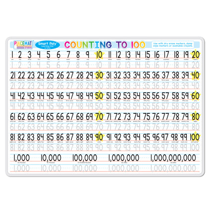 Smart Poly® Learning Mat Double-Sided, Counting 1-100, 12" x 17"