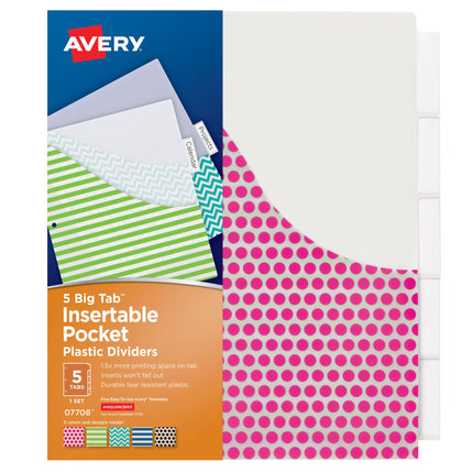 Insertable Big Tab™ Insertable Plastic Dividers with Pockets, 5-Tab Set, Assorted ...