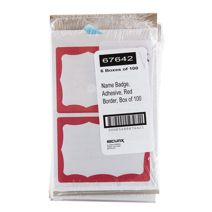 Adhesive Badge Red Border 100/pk