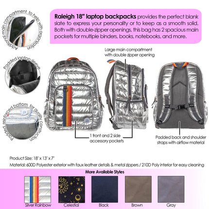 RALEIGH Puff Backpack, 18", Silver Rainbow