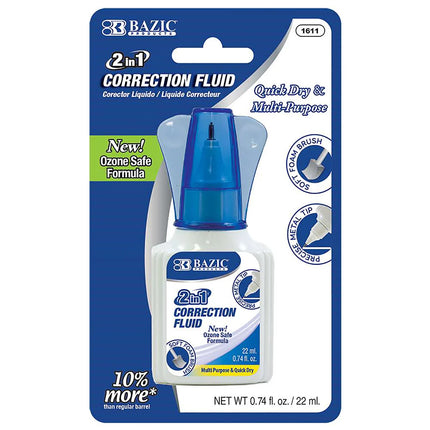 2 In 1 Correction Fluid W/foam Brush & Pen Tip