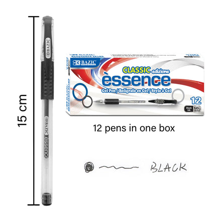 Essence Black Gel Pen W/ Cushion Grip, 12ct