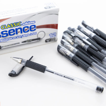 Essence Black Gel Pen W/ Cushion Grip, 12ct