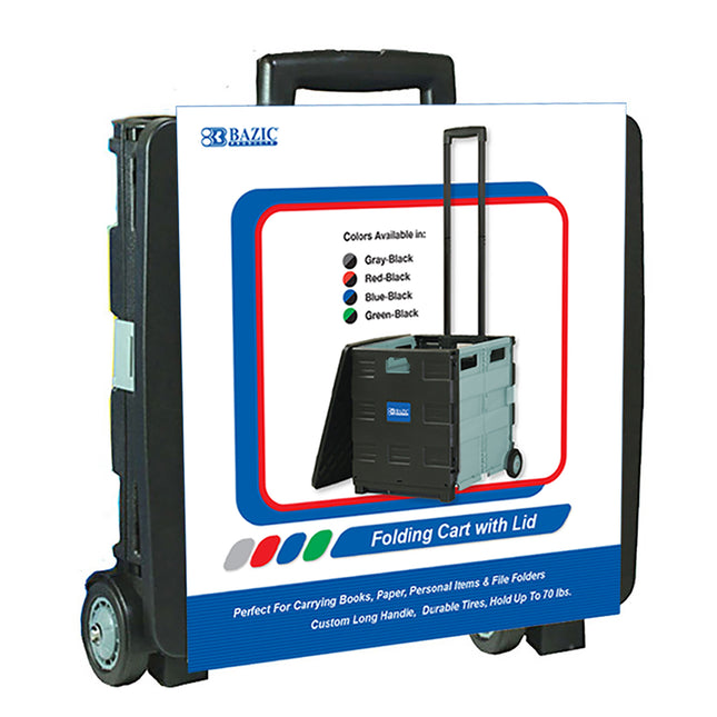 Folding Cart on Wheels w/Lid Cover, Black/Gray