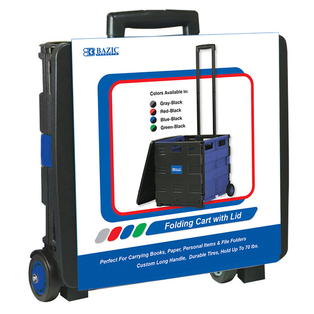 Folding Cart on Wheels w/Lid Cover, Black/Blue