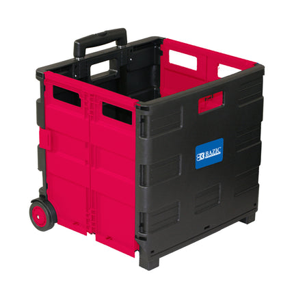 Folding Cart on Wheels w/Lid Cover, Black/Red