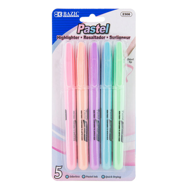 Pen Style Pastel Highlighters W/pocket Clip, 5ct