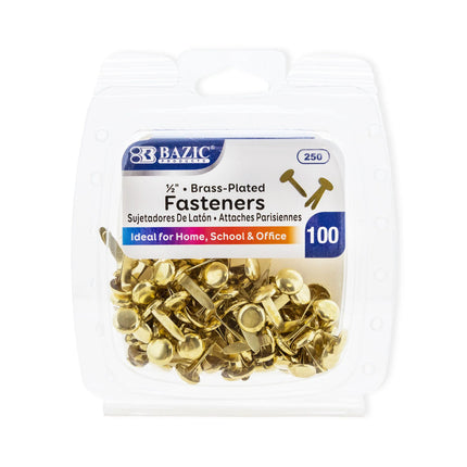Brass-plated Fasteners 100ct 0.5in