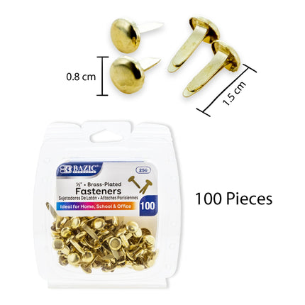 Brass-plated Fasteners 100ct 0.5in