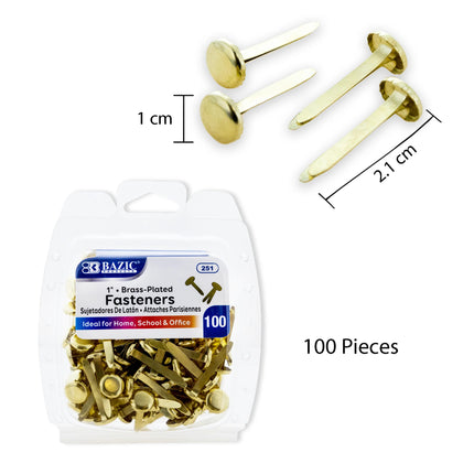 Brass-plated Fasteners 100ct 1in
