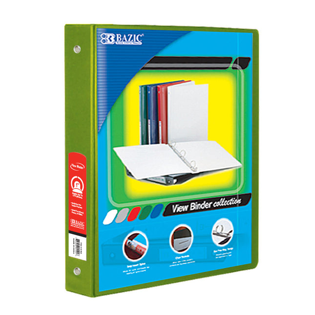3-Ring View Binder with 2 Pockets, 1", Lime Green