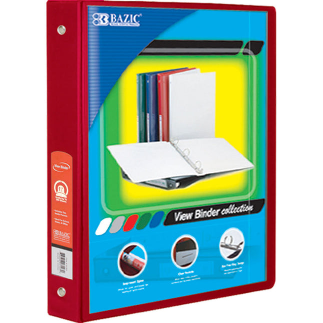 3-Ring View Binder with 2 Pockets, 1.5", Red