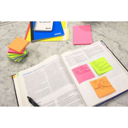 Neon Asst Stick On Notes 3X3, 12ct 100 Sheets/pad