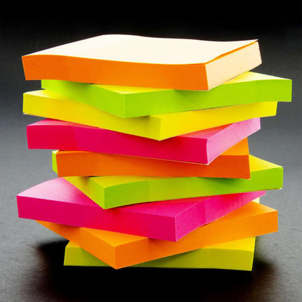Neon Asst Stick On Notes 3X3, 12ct 100 Sheets/pad