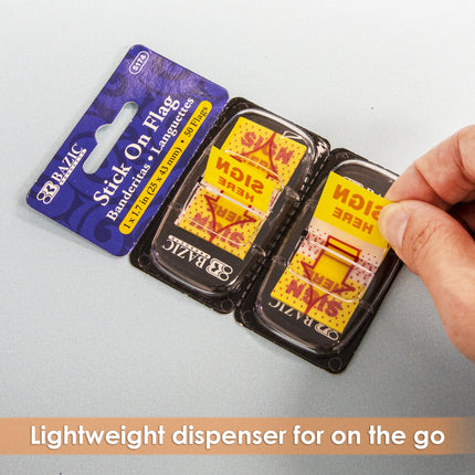 Yellow Color Printed Sign Here Flags with Dispenser, 25 ct., 2/Pack