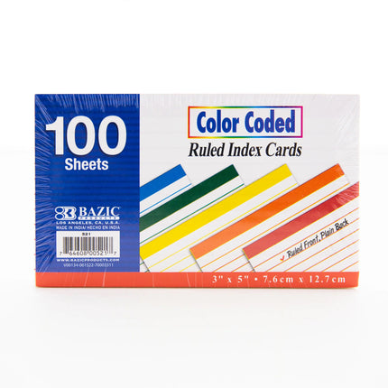 Color Coded Ruled, 3x5in Index Cards, 100ct