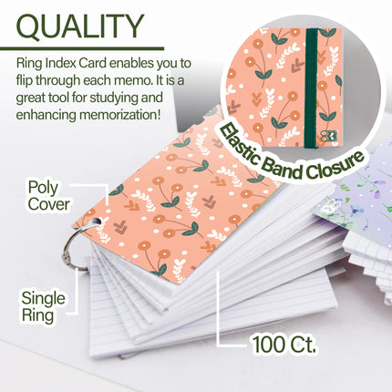 Fashion Poly Cover 3x5 Index Card White Ruled W/ring 100ct