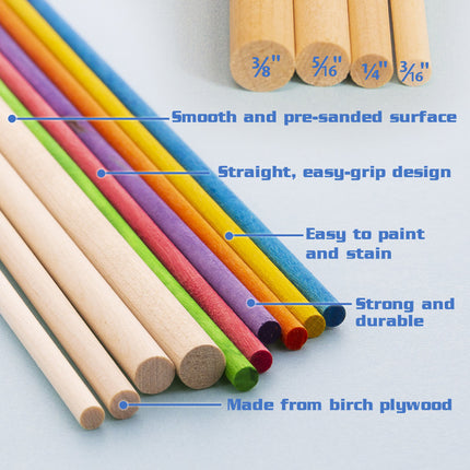 Assorted Round Natural Wooden Dowel, Pack of 10