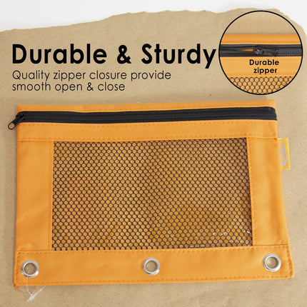 3-Ring Pencil Pouch with Mesh Window, Retro Pastel Colors, 1 Pouch