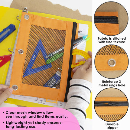 3-Ring Pencil Pouch with Mesh Window, Retro Pastel Colors, 1 Pouch