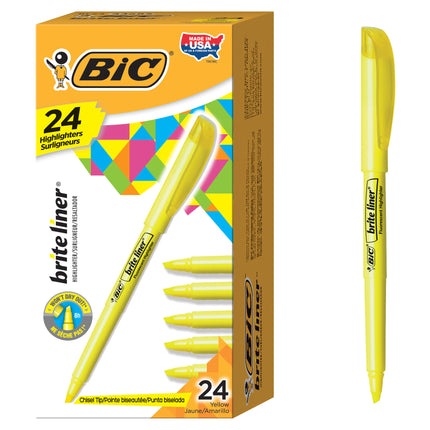 Brite Liner Highlighters Markers, Chisel Tip Super Bright Yellow Fluorescent Highlighters Ink, Won't Dry Out, 24-Count Pack