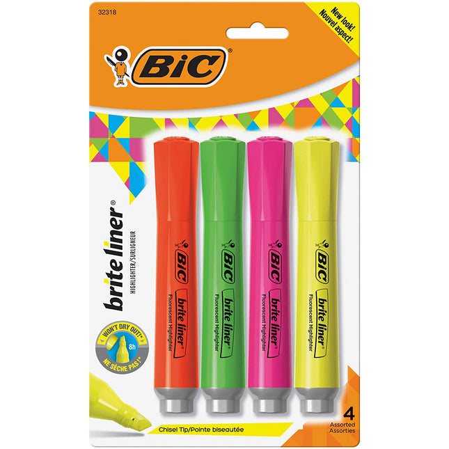 Brite Liner® Grip Tank Highlighter, Chisel Tip, Assorted Colors, Pack of 4
