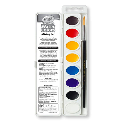 Watercolor Mixing Set 8 Semi Moist Oval Pans 1 Taklon Brush