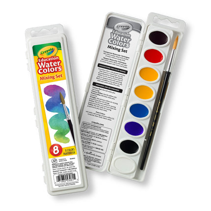 Watercolor Mixing Set 8 Semi Moist Oval Pans 1 Taklon Brush