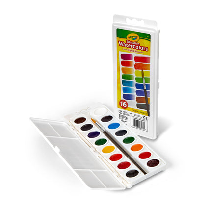 Crayola Watercolor Set - 16 Semi Moist Oval Pans 1 Brush