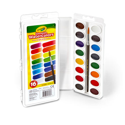 Crayola Watercolor Set - 16 Semi Moist Oval Pans 1 Brush