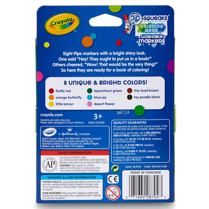 Pip Squeaks Washable Coloring Book Markers, Pack of 8