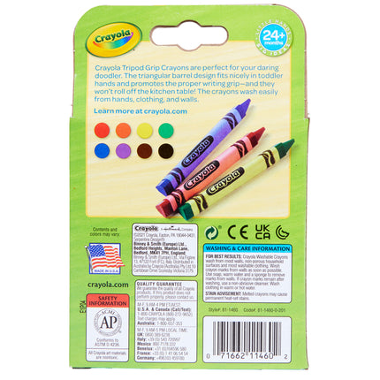Tripod Grip Washable Crayons, 8ct
