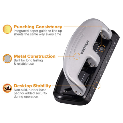 EZ Squeeze™ 3-Hole Punch, 20 Sheets, Silver/Black