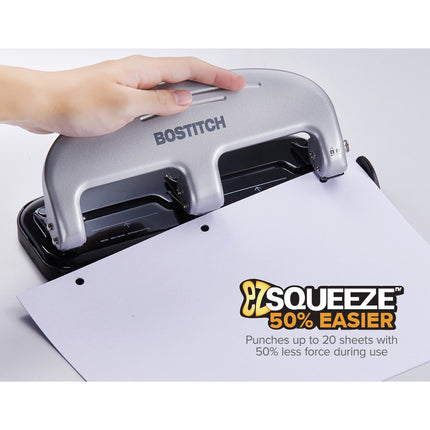 EZ Squeeze™ 3-Hole Punch, 20 Sheets, Silver/Black